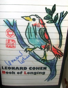 Leonard Cohen signed the cover of the Book of Longing, amazing poetry autograph