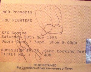 Foo Fighters autograph ticket signed by Dave Grohl and Pat Smear